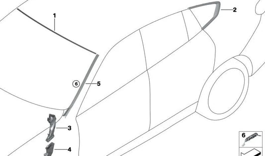 Drainage supérieur droit canal 51717434886 pour BMW G05, F95, G06, F96, G07. BMW d'origine.