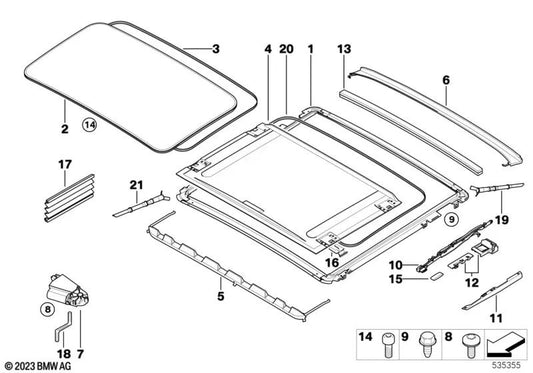 Kompletter Schiebedachrahmen für BMW E81, E82, E87, E87N, E90, E90N, E92, E92N (OEM 54137145920). Original BMW.