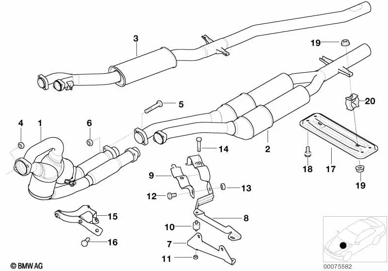 Soporte del sistema de escape para BMW Serie 5 E39 (OEM 18217785901). Original BMW.