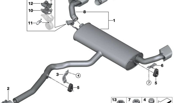 Soporte silenciador trasero derecho para BMW X5 E70, F15, F85, X6 E71, F16 (OEM 18207576352). Original BMW