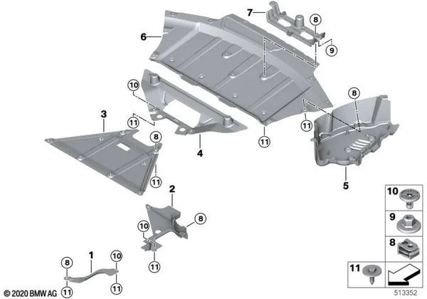 Soporte inferior para BMW E46, F30, F80 (OEM 51759477057). Original BMW.