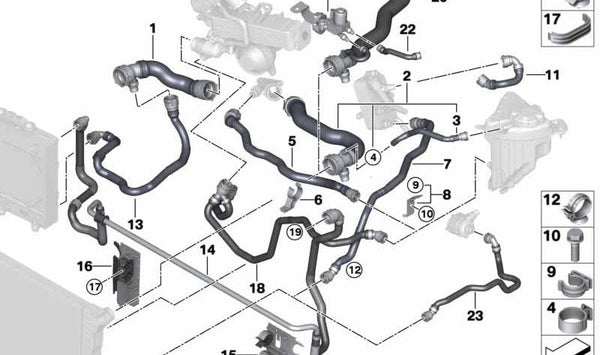 Manguera de refrigerante OEM 17128518120 para BMW F07, F10, F11. Original BMW