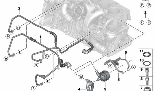 Tubería de refrigerante de retorno para turbocompresor OEM 11538091175 para BMW G80, G82, G83, F97, F98. Original BMW.