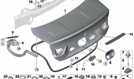 Junta de la tapa trasera para BMW F32, F82 (OEM 51767374113). Original BMW