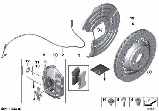 Disco de freno ventilado derecho para BMW Serie 2 F87, F87N (OEM 34118072020). Original BMW.