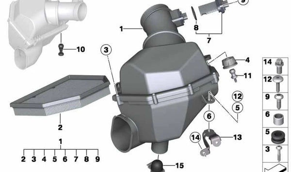 Silenciador de admisión OEM 13717843290 para BMW F10, F06, F12, F13. Original BMW.