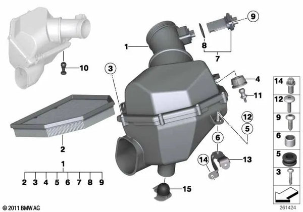 Soporte amortiguador de ruido de admisión para BMW Serie 5 F10, Serie 6 F06, F12, F13 (OEM 51718048828). Original BMW