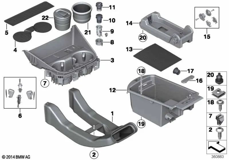 Inserto Portavasos para BMW F25, F26 (OEM 51169239365). Original BMW