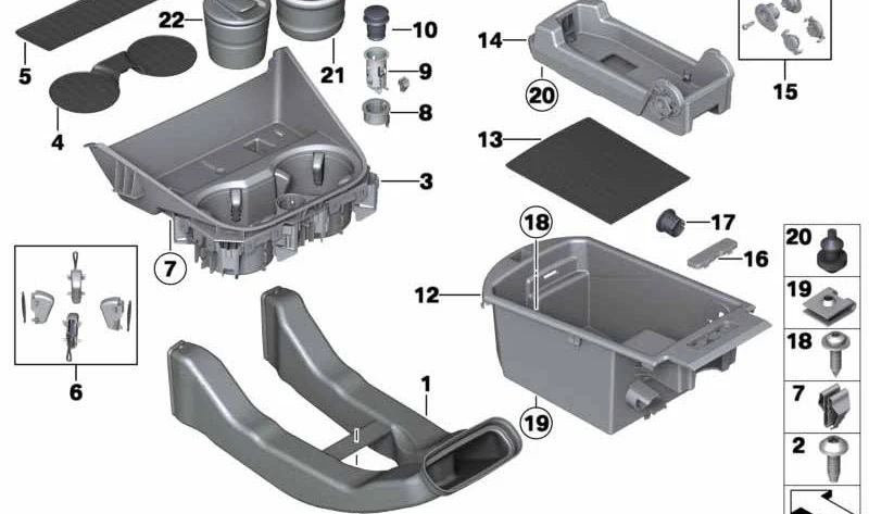 Bandeja de armazenamento para a sede da usina frontal OEM 51169233362 para BMW F25, F26. BMW original.