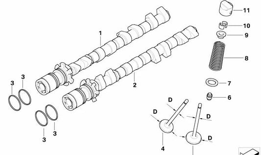 Árbol de levas de admisión para BMW Serie 3 E90, E92, E93 (OEM 11317838188). Original BMW