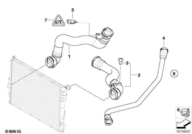 Manguera de agua para BMW Z4 E85, E86 (OEM 17127545263). Original BMW.