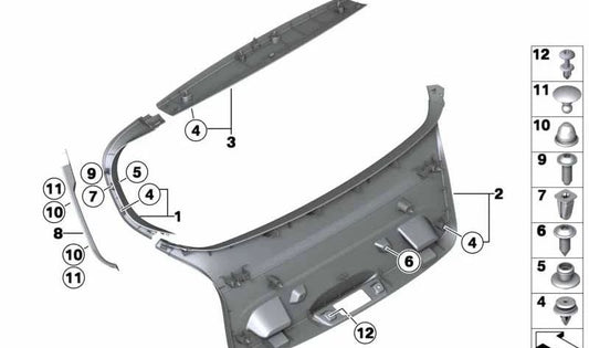 Revestimiento inferior del portón trasero OEM 51497239905 para BMW F20, F21. Original BMW.