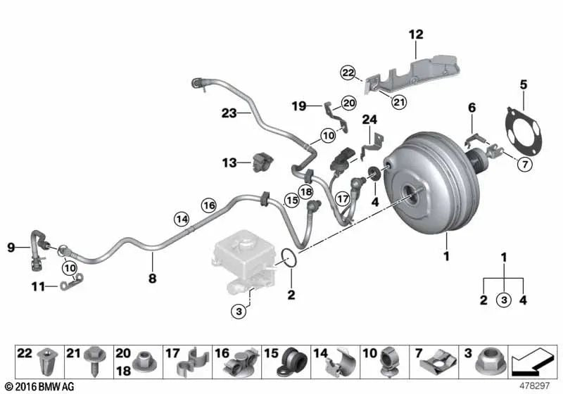 Soporte para BMW Serie 1 E81, E82, E87, E88, Serie 3 E90, E91, E92, E93, Serie 5 E60, E61, Serie 6 E63, E64, Serie 7 E65, E66, X1 E84, Z4 E85, E86 (OEM 34337571857). Original BMW