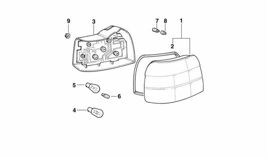 Piloto traseiro direito com Antiniebla OEM 63218357870 para BMW E36. BMW original.