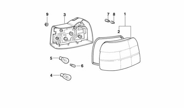 Piloto trasero derecho con antiniebla OEM 63218357870 para BMW E36. Original BMW.