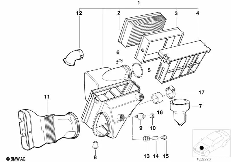 Silenciador de ruido de admisión para BMW Serie 3 E36 (OEM 13711703954). Original BMW