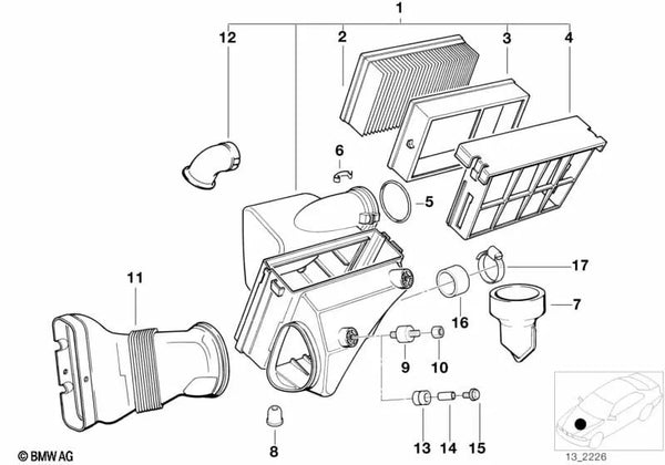 Silenciador de ruido de admisión para BMW Serie 3 E36 (OEM 13711703954). Original BMW