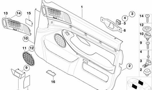 Tapizado de puerta delantero izquierdo para BMW E39 (OEM 51417140295). Original BMW.