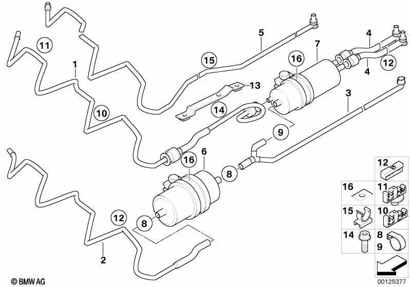 Conducto de retorno del combustible trasero para BMW E65 (OEM 16127177194). Original BMW.