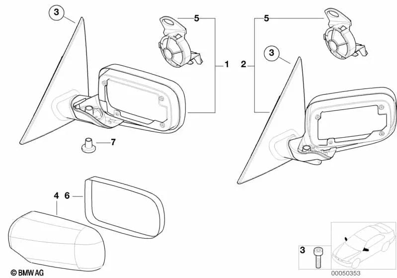 Espejo exterior calefactado con memoria izquierda para BMW Serie 3 E46 (OEM 51167003425). Original BMW