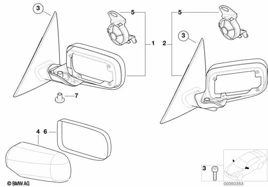 Espejo exterior calefactado con memoria izquierda para BMW Serie 3 E46 (OEM 51167003425). Original BMW