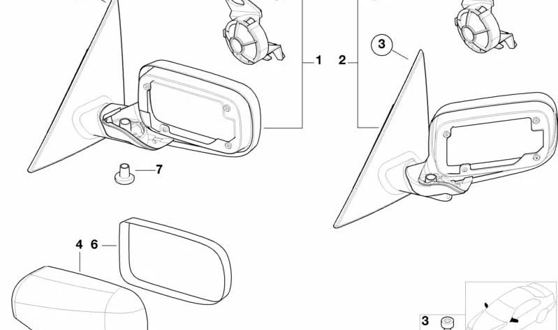 Espejo retrovisor exterior calefactable con memoria izquierdo para BMW Serie 3 E46 (OEM 51167892025). Original BMW