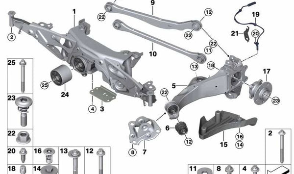 Goma de soporte para BMW Serie 2 F45, F49 X1 (OEM 33366881596). Original BMW