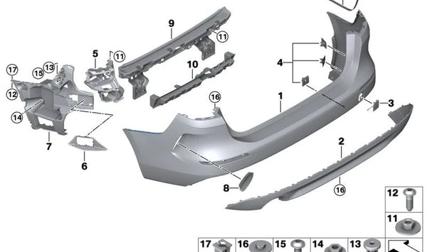 Revestimiento paragolpes trasero inferior para BMW F44 (OEM 51127477431). Original BMW