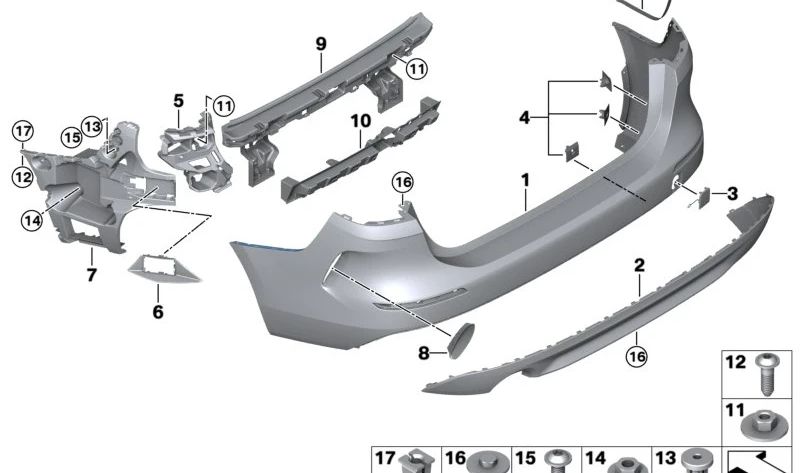 Faldón trasero inferior para BMW Serie 2 F44 (OEM 51129464158). Original BMW.