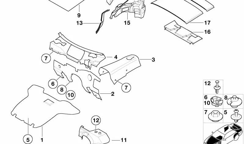 Aislamiento acústico del techo trasero para BMW (OEM 51488399646). Original BMW