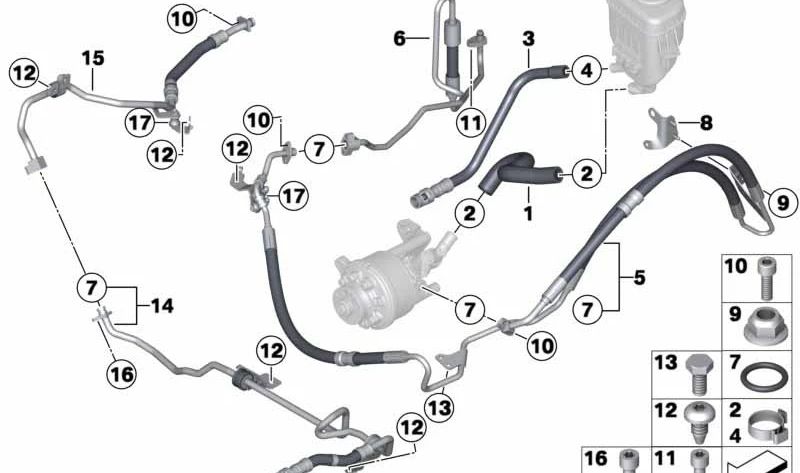 Tubería de Retorno del Radiador para BMW Serie 5 F07, F10, F11, Serie 6 F06, F12, F13, Serie 7 F01, F02 (OEM 32416778503). Original BMW.