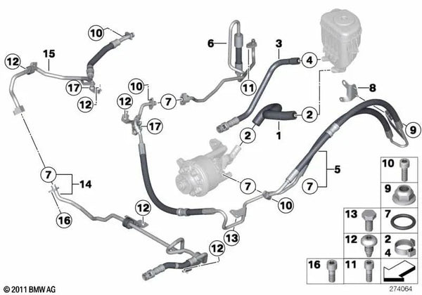 Saugleitung para BMW Serie 5 F07, F10, F11, Serie 6 F06, F12, F13, Serie 7 F01N, F02N (OEM 32416854897). Original BMW.