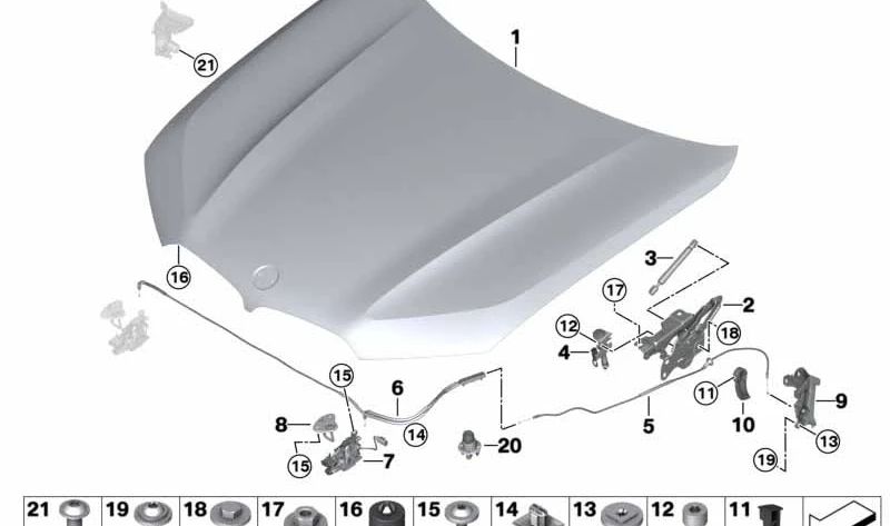 Palanca de apertura del capó OEM 51437953935 para BMW G05, G06, G07. Original BMW.