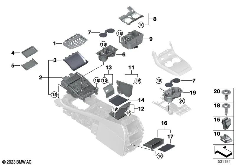 Left storage compartment cover for BMW X7 G07, G07N (OEM 51169868445). Genuine BMW.