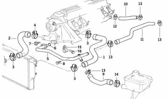 Tubo Radiador Retorno del Motor para BMW Serie 3 E36 (OEM 11532246733). Original BMW.