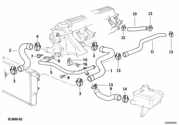 Manguera de agua para BMW E36 (OEM 11532244072). Original BMW