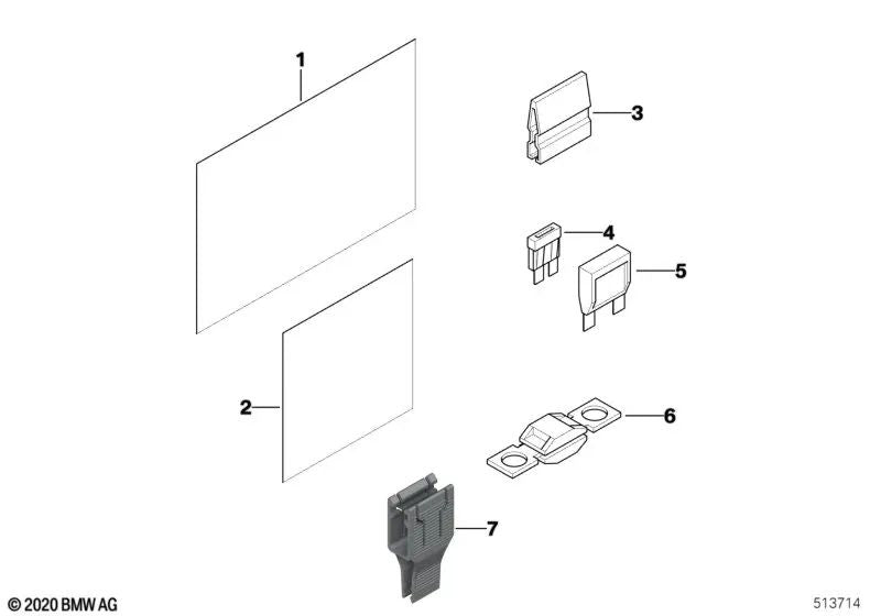 Etiqueta de asignación de fusibles frontal para BMW Serie 3 E46 (OEM 71236929377). Original BMW