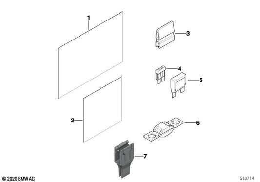 Pegatina de Diagrama de Fusibles Trasero para BMW X5 E53 (OEM 71236929469). Original BMW.