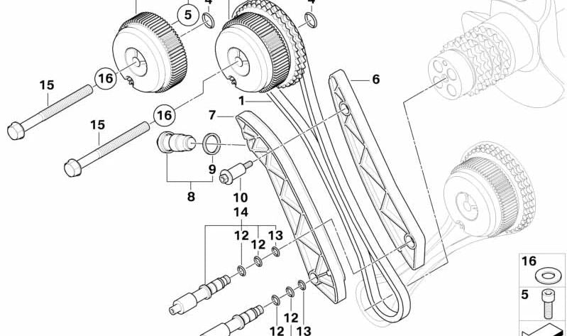 Guía tensora (Spannschiene) OEM 11317838869 para BMW E90, E92, E93. Original BMW.