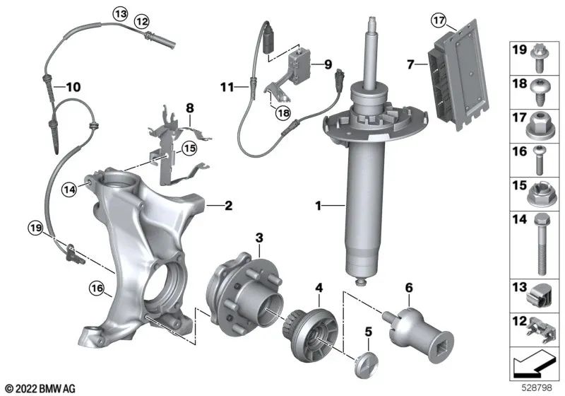 Schwenklager derecho para BMW G87, G80, G80N, G82, G82N (OEM 31208095664). Original BMW.