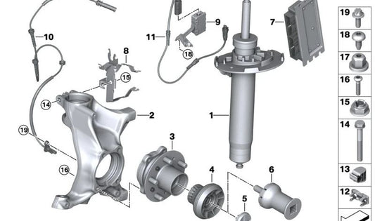 Soporte pivotante izquierdo para BMW G87, G80N, G82 (OEM 31217883637). Original BMW.