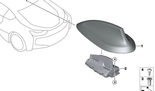 Antena de techo para BMW F20, F21, F45, F46, E91, F30, F31, F34, F07, F11, I12, E84, F25, F26, E70, F15, F85, E71, F16 (OEM 65206959147). Original BMW