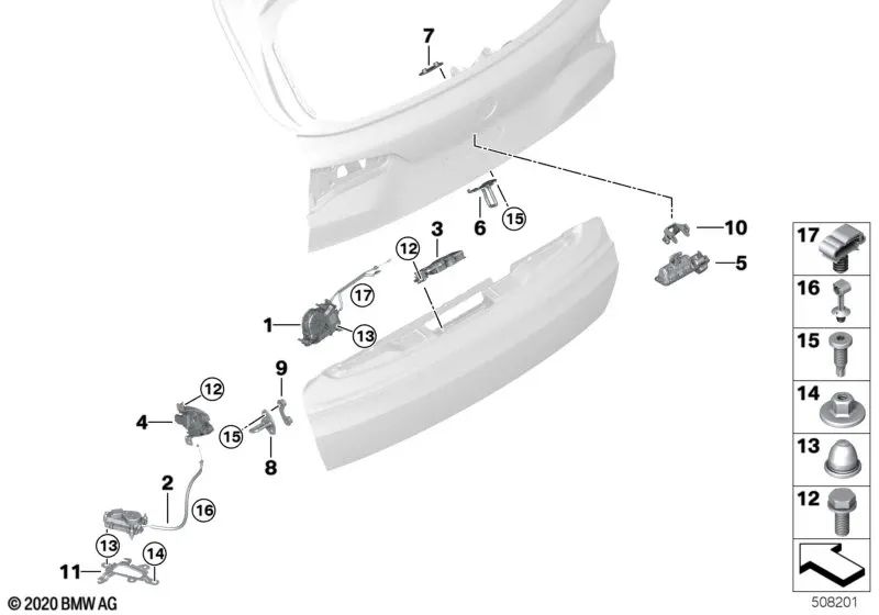 Asistencia para cierre de portón trasero para BMW X5 F95, G05, G18, X7 G07 (OEM 51249482992). Original BMW