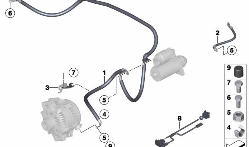 Generator-Starterkabel für BMW 1er E82, E88 3er E90, E91, E92, E93 (OEM 12427556846). Original BMW