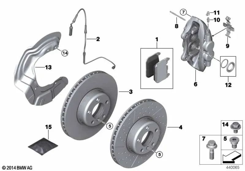 Carcasa de pinza de freno izquierda para BMW F30N, F31N, F34 (OEM 34116875649). Original BMW.