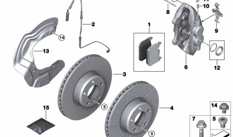 Brake Caliper Housing Left for BMW 1 Series F20, F21, 2 Series F22, F23, 3 Series F30, F31, F34, 4 Series F32, F33, F36 (OEM 34116799465). Original BMW