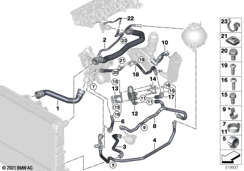 Abrazadera para BMW F20N, F21N, F22, F23, F30N, F31N, F34, F32, F33, F36, F07, F10, F11, G30, G31, F01, F02, G11, G12, F25, F26, E70N, F15, E71, F16, R60, R61 (OEM 11631716971). Original BMW