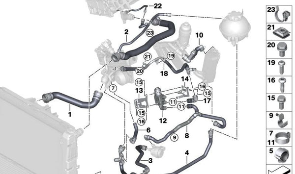 Tubería válvula de cambio enfriador EGR OEM 11538573715 para BMW F20, F21, F22, F23, F30, F31, F34, F32, F33, F36, F10, F11, G30, G31, G11, G12, F25, F26, F15. Original BMW.