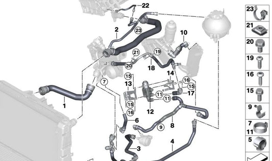 Elektrischer Kältemittelpumpenschlauch für BMW F20N, F21N, F22, F23, F30N, F31N, F34, F32, F33, F36, F10N, F11n, G30, G31, G11, G12, F25, F26, F15 (OEM 115384143). Original BMW