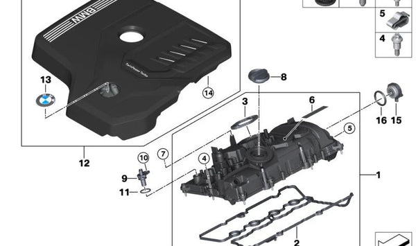 Cubierta del motor para BMW G42, G20, G21, G28, G22, G23, G26, G30, G31, G38, G32, G11, G12, G01, G08, G02, G05, G18, G06, G29 (OEM 11148676203). Original BMW